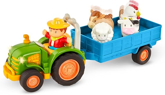 Battat Farm Toys for Toddlers, Kids Lights & Sounds Toy Tractor 7 Pieces Pretend Play Set Tractor, Trailer, Animals 18+ Months
