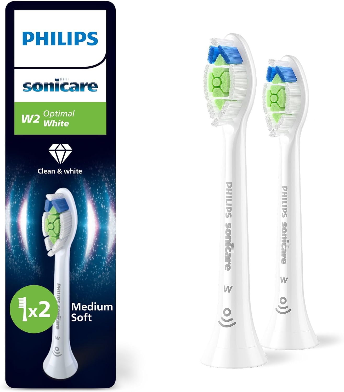 Philips Sonicare W2 Optimal White, Genuine Replacement Toothbrush Heads, White, 2 Pack, HX606287