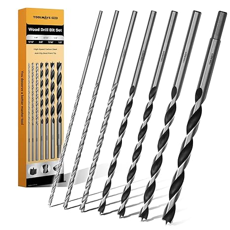 Extra Long 9.05" Brad Point Wood Drill Bit Set Imperial | Carpenter 7Pc Drill Set, Splinter-Free Perfect Round Holes in Wood. Includes 1/8,3/16,1/4,5/16,3/8,7/16,1/2in
