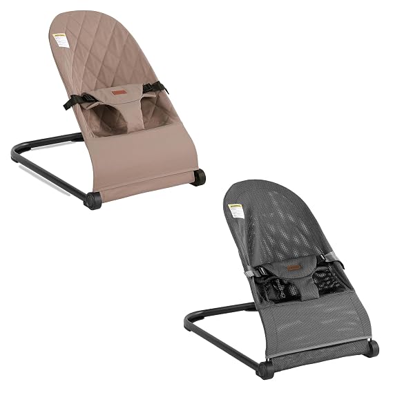 Baby Bouncer - Baby Bouncer Seat,Portable Infant Bouncer with 3-Point Safety Harness,Ergonomic Bouncy Seat, Newborns Bouncer for Babies 0-6 Months up to 20lbs,ASTM-Certified(Khaki+Mesh Grey)