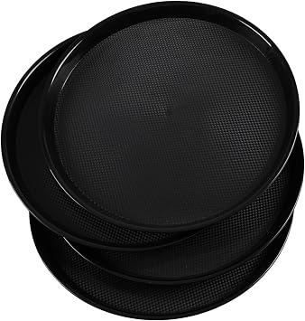 4-Pack Round Restaurant Tray, Round Plastic Serving Platter, Black