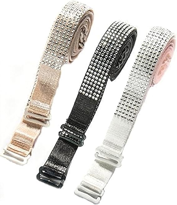 Women Sexy Invisiable Hot Rhinestones Bra Shoulder Strap Non-Slip Adjustable Intimates Accessories Ladies Lingerie Bra Straps 3Pairs/Pack