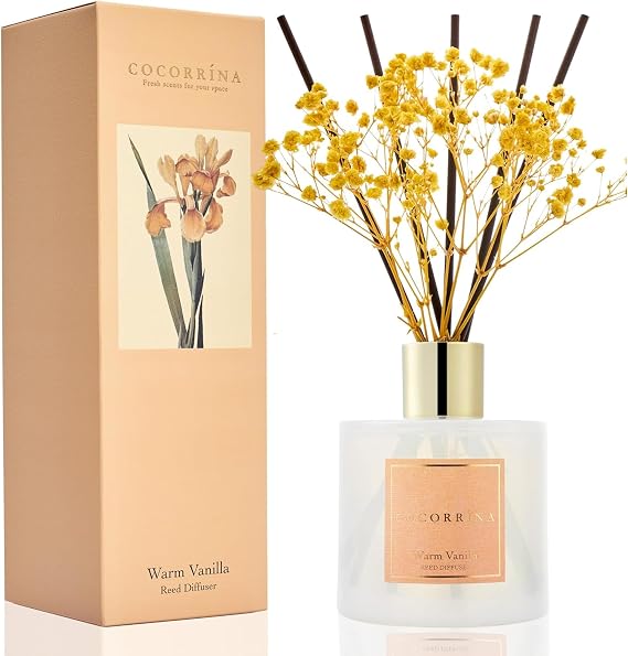 Cocorrina Reed Diffuser - Warm Vanilla Scented Diffuser with 8 Sticks Home Fragrance Reed Diffuser for Bathroom Shelf Decor