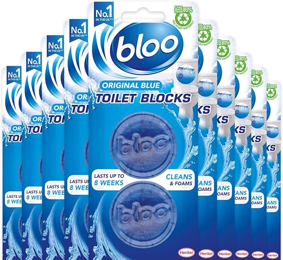 Bloo In Cistern Twin Blocks Blue Original with Long Lasting Anti-Limescale Cleaning, Foaming & Blue Water 10 x 2 Pack