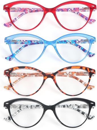 Reading Glasses Cat Eye 4 Pair Comfort Spring Hinges Fashion Ladies Eyeglasses