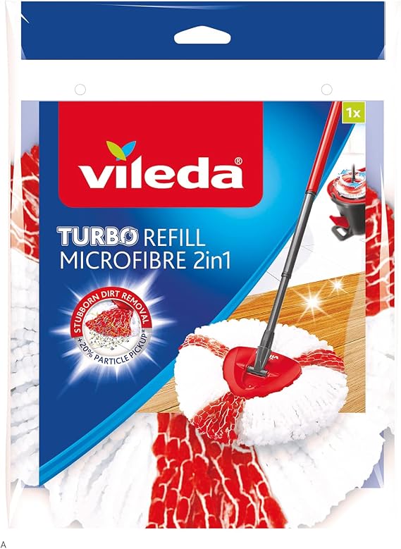Vileda Turbo 2in1 EasyWring&Clean Mop Replacement Head, Microfiber Heads with Electric Fibers for Vileda Turbo Games, Also for Sensitive Floors, Pack of 1
