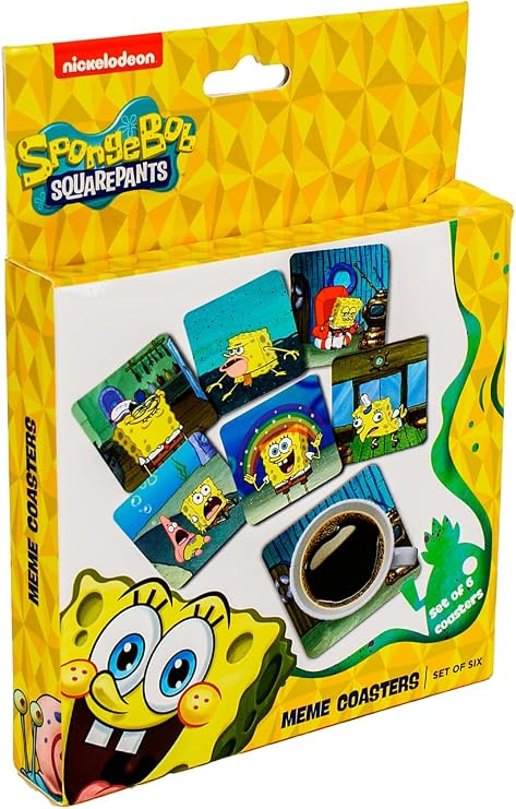 SpongeBob SquarePants Meme Coasters Set Fun and Quirky Drink Coasters with Iconic Memes Perfect for Fans, Game Rooms, and Gifts for Teens & Adults Unique SpongeBob Decor