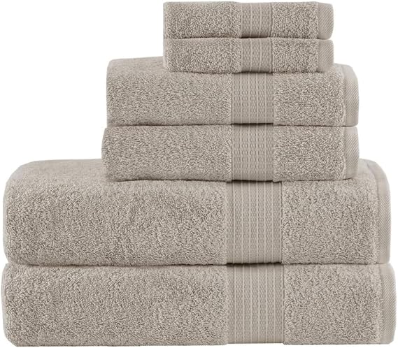 Organic 100% Cotton Bathroom Towel Set Extra Soft Ultra Quick Dry Luxury Absorbent Hotel Towels Handwash & Facial Washcloth, Multi-Sizes, Tan