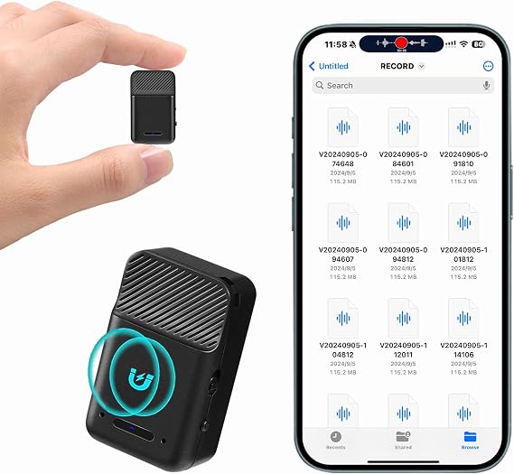 Mini Magnetic Voice Recorder Voice Activated Audio Recording Device for Car, Meeting, Office 72-Hour Battery, USB-C, Noise Reduction, One-Click Operation