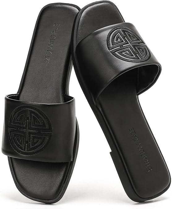 Stratuxx Kaze Womens Dressy Flat Sandals Memory Foam Comfy Slide for Summer