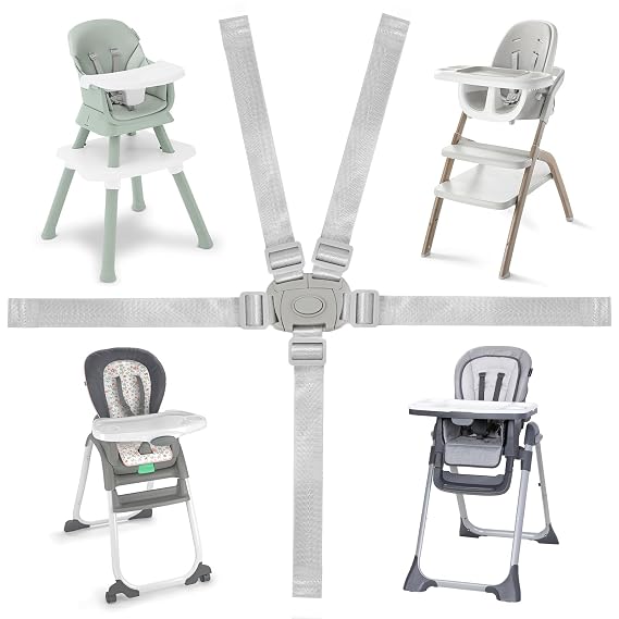High Chair Replacement Straps Compatible with Ingenuity, Jeep, Evenflo, Baby Trend, IKEA, Skip Hop eon, Peg Perego Highchairs Accessories, for Most 5 & 3 Point High Chairs, Adjustable High Chair Belt