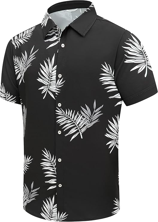 SheLucki Hawaiian Shirt for Men, Unisex Summer Beach Casual Short Sleeve Button Down Shirts, Printed Palmshadow Clothing