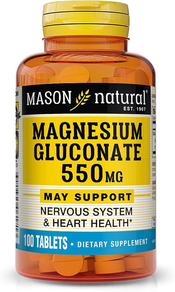 Mason Natural Magnesium Gluconate 550 mg, Heart Support, 100 Day Supply