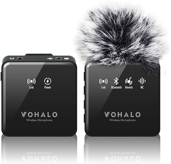 VOHALO Wireless Lavalier Microphone for iPhone/Android/Camera with Bluetooth Microphone for Video Recording and Live Streaming 165ft/50M Working