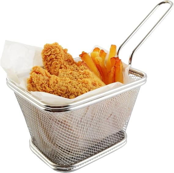 Best Utensils Chips Fry Baskets Stainless Steel Mini Fryer Basket Strainer Serving Food Presentation Cooking Tool French Fries Basket (Small 4 inches)