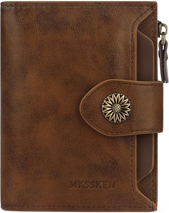 Leather Wallet Women, Rfid Blocking Womens Wallet,Bifold Compact Carteras Para Mujer Card Holder with Removable ID Window(deepcoffee)