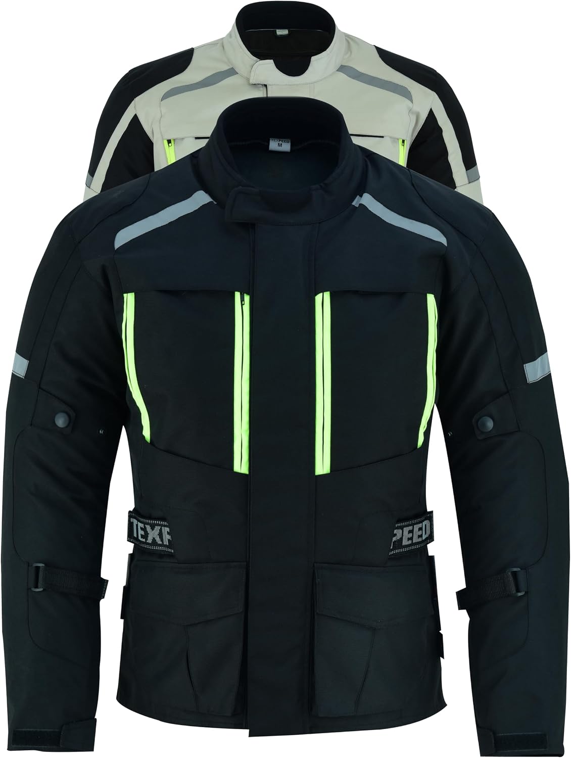 Texpeed Mens Motorcycle Jacket Waterproof Textile Cordura With Biker Motorbike CE Armour EN 1621-1 Black - 5XL