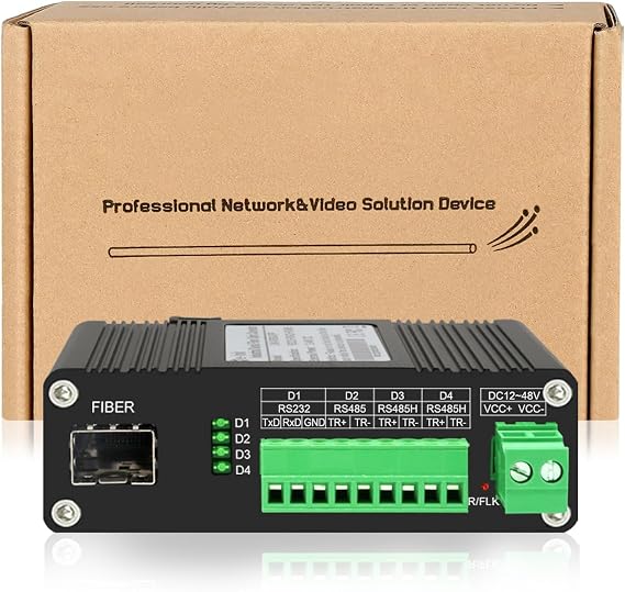 Industrial Serial to Fiber Converter RS232 RS485 RS422 Optic Modem, Bidirectional SFP Slot Serial Over Fiber Converter, Up to 80KM, DC12~48V Power Input,25C ~ 75C Operating Temperature