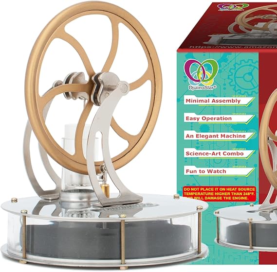 DjuiinoStar Most Classical Low Temperature Stirling Engine, Unique Coffee Timer, Best Gift Option, Educational Toy, Steam Engine Model DLTD-303
