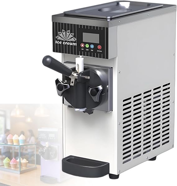 Commercial Ice Cream Machine with LCD Panel and Auto Clean, High Yield for Countertop Soft Serve in Food Service, for Restaurants and Dessert shop White
