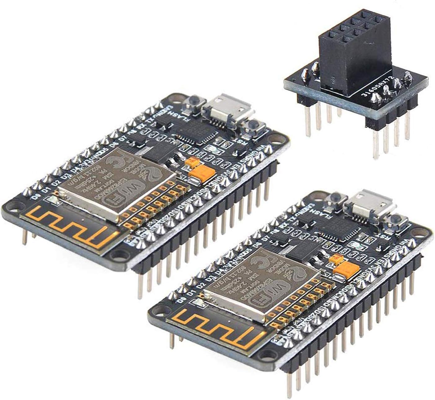 MakerFocus 2pcs ESP8266 NodeMCU LUA CP2102 ESP-12E Internet WiFi Development Board Serial Wireless Module Internet for Ar duino IDEMicropython with Adapter Board for ESP8266 ESP-01 and nRF24L01