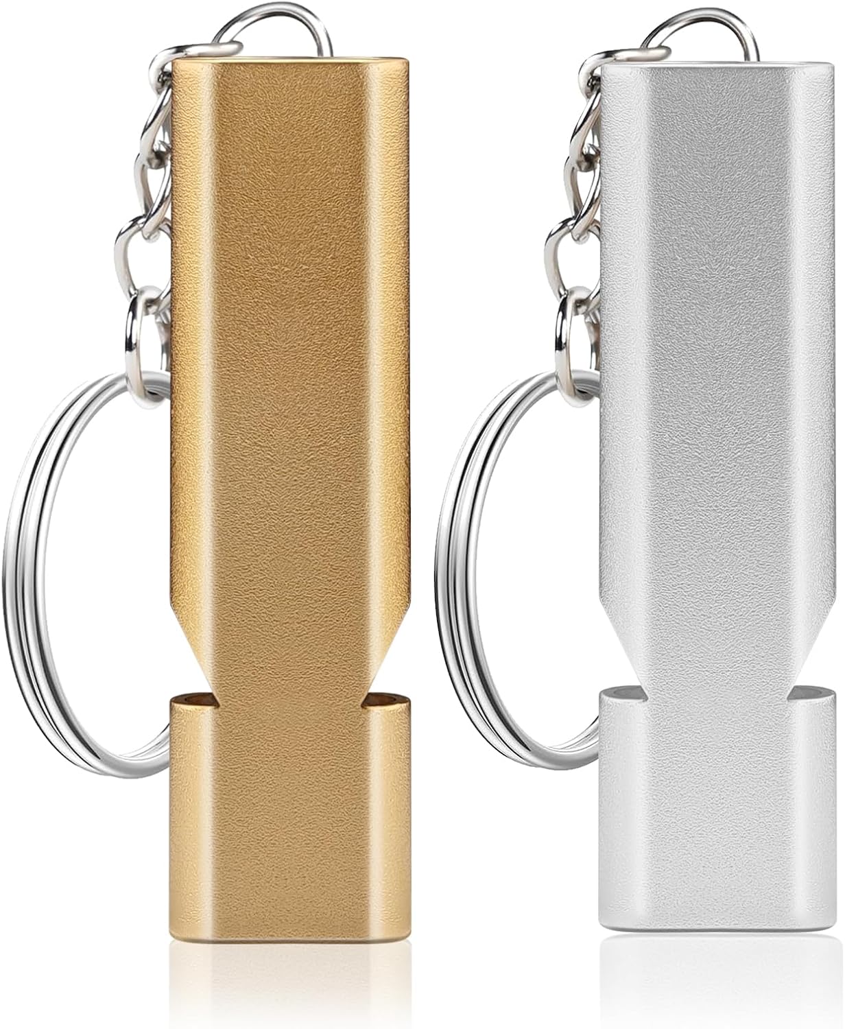 Emergency Whistle, 2 Referee Whistles, Mountain Emergency Whistle, Metal Whistle, Football Rowing School Sports Camping Walk Suitable for Training SilverGold