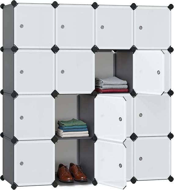 Songmics 16 Cube DIY Shelf System Wardrobe with Plastic Door