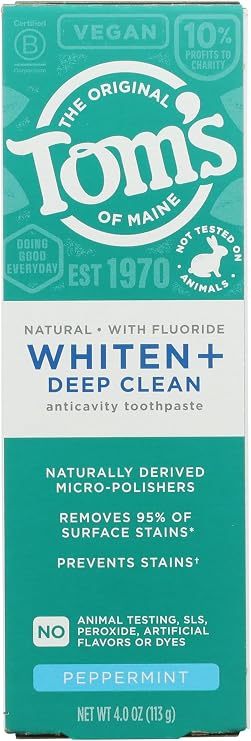 Tom's of Maine Whiten Plus Deep Clean Whitening Toothpaste, Peppermint, 4oz