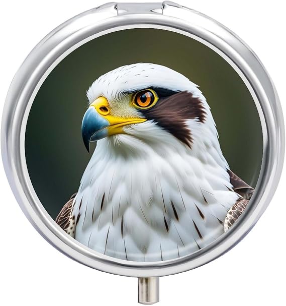 Spear Falcon, White Eagle Pill Box Waterproof Portable Medicine Pill Case Moisture Proof Metal Travel Pill Box with 3 Compartment Medicine Case