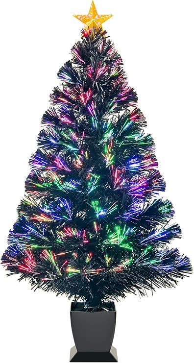 3ft Black Fiber Optic Christmas Tree,Pre-Lit Artificial Mini Christmas Tree