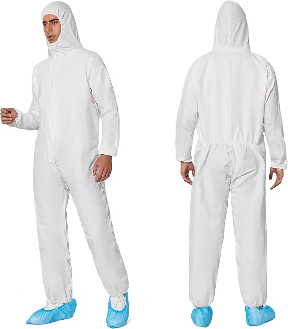 2PCS XXL Disposable Coverall, Disposable Hazmat Suit,Non-Woven PPSB Protective Suits for Indoor/Outdoor Cleaning, Painting, Garden Work,Breathable & Durable,White