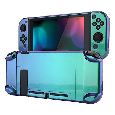 eXtremeRate PlayVital Cover for Nintendo Switch, Protective Case Protector for Switch, Shock-Absorbent Anti-Scratch Dockable Durable Hard Shell, Chameleon Green Purple (NOT for Switch 2)