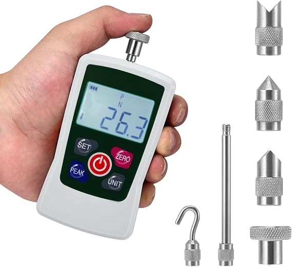 Digital Force Gauge, 500N Digital Pull Tester Dynamometer, 4 Types Unit (N, KG, LB, OZ) Real-Time/Peak/First Peak Modes, High-Precision Pressure Push-Pull Meter for Quality Control, Material Testing