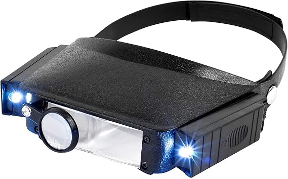 MIYAKO USA Jewelers Magnifying Headset Illuminated Multi-Power LED Flip in Head Magnifier Glass