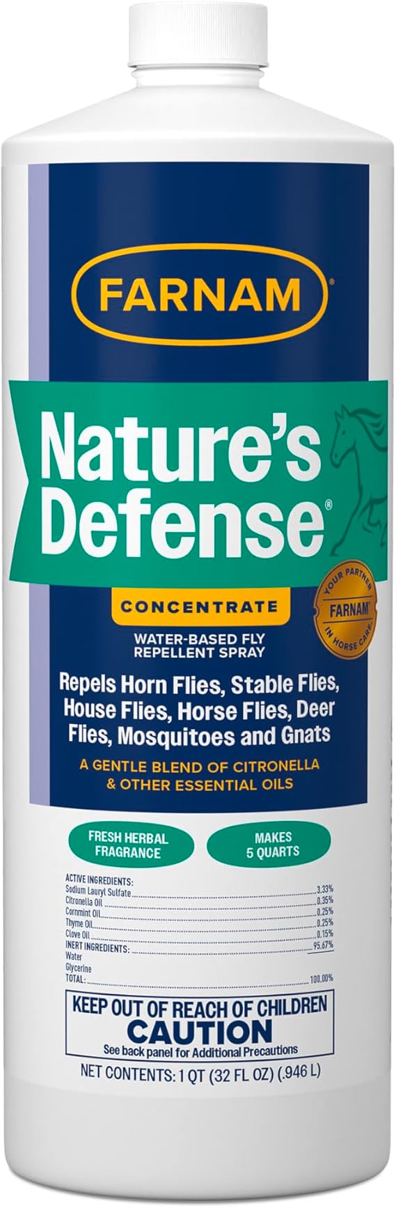 Farnam Natures Defense Concentrate, Botanical Fly Repellent Spray, 32 oz