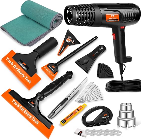 WRAPXPERT Professional Window Tint Tool Kit with Heat Gun, Pro Tinting Squeegees, Precision Utility Knife, Razor Scraper & Film Cutter Installer & Advanced DIY Tint Application Set