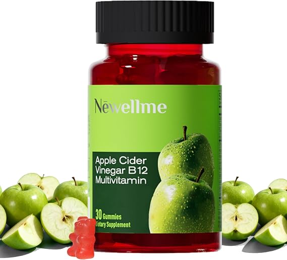 NEWELLME ACV Gummies with the Mother & B12 Sugar-Free, Great-Tasting Vegan Gummies for Digestion, Metabolism & Daily Energy Support, 30 Count