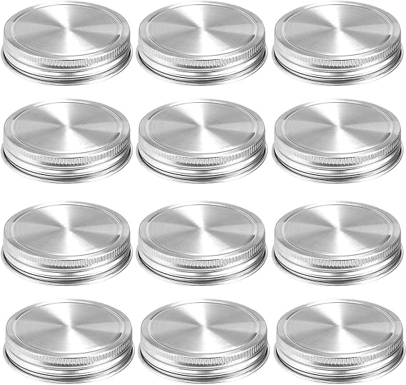 Stainless Steel Mason Jar Lids,12 Pack Polished Surface,Reusable and Leak Proof,Storage Caps with Silicone Seals for Regular Mouth Size Jars (12-Pack Stainless Steel Lids(Regular Mouth))