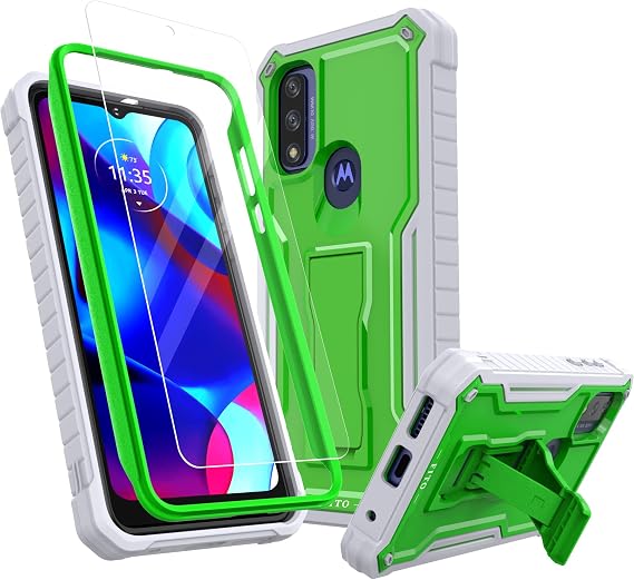 FITO for Moto G Pure Case, Dual Layer Shockproof Heavy Duty Case with a Glass Screen Protector, Built-in Kickstand (Green)