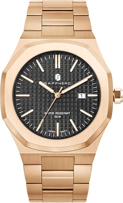 SAPPHERO Men Watches Octagonal Stainless Steel Quartz Fashion Business Men's Watch 50 Meter Water Resistant Analog Movement Multifunction Dials Classic Gifts for Men