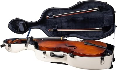 Crossrock Fiberglass Cello Case with Wheels - Fits 44 Full Size Cellos - Includes Padded Music Pouch, 3 Handles, Removable Shoulder Straps, Combination Lock - Milky White CRF2020CEFMW