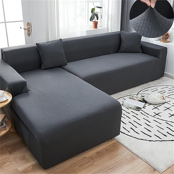 L Shape sectional Couch Covers,Thick Knitting sectional Sofa Cover,Modal Man-Made Fibres Stretch Cover for 1/2/3/4 Seater Chaise Lounger Couch Covers-Black 2- Seater(145-180cm)