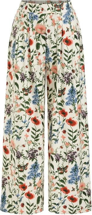 CIDER Womens Wide Leg Pants Floral Elastic Waist Palazzo Boho Pants