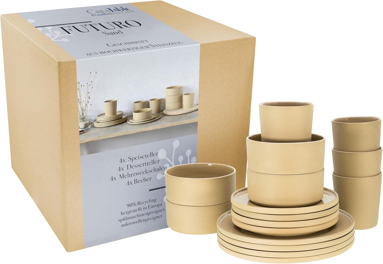Futuro Sand Series 21525, 16-Piece Crockery Set, Stoneware Crockery Set