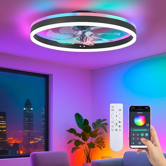 STERREN RGB Ceiling Fans with Lights, 15.7" Low Profile LED Ceiling Fan