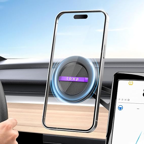 LOXP Upgrade Tesla Phone Mount [Strong Magnetic & Foldable] Car Mount for Tesla Model 3/Y/Juniper, 360 Rotating Tesla Phone Holder Fits for iPhone 17 16 15 Pro Max, Tesla Accessories