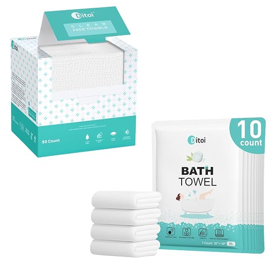 Disposable Face Towels 50 count and Bath Towels 10 PCS