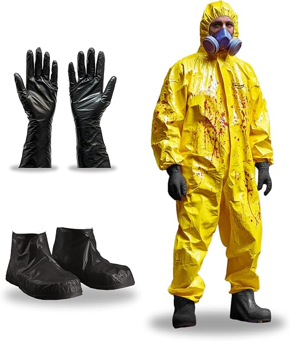 Professional Hazmat Suit Kit - Full Body hazmat suits disposable Coveralls with Hood & Reinforced Zipper Heavy Duty (1, Yellow Type 4, Medium)