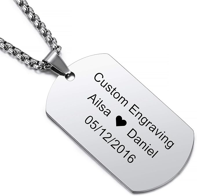 MeMeDIY Personalized Dog Tag Necklace Custom Engraving Name Date for Men Women Boyfriend Girlfriend Stainless Steel Tungsten Pendant Lover Anniversary Valentine's Day Jewelry Gift with Keychain