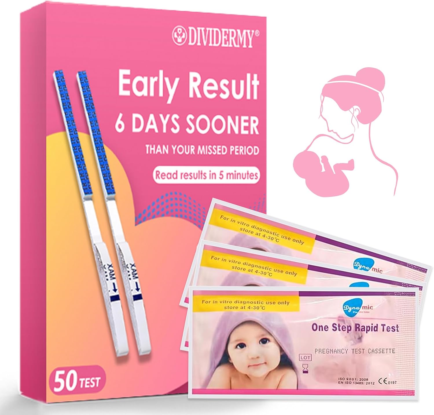 Pack of 50 Pregnancy Tests Highly Sensitive Pregnancy Test 10 mIUml Pregnancy Strips Early Detection hCG Test Reliable Early Detection Fertility Test for Women